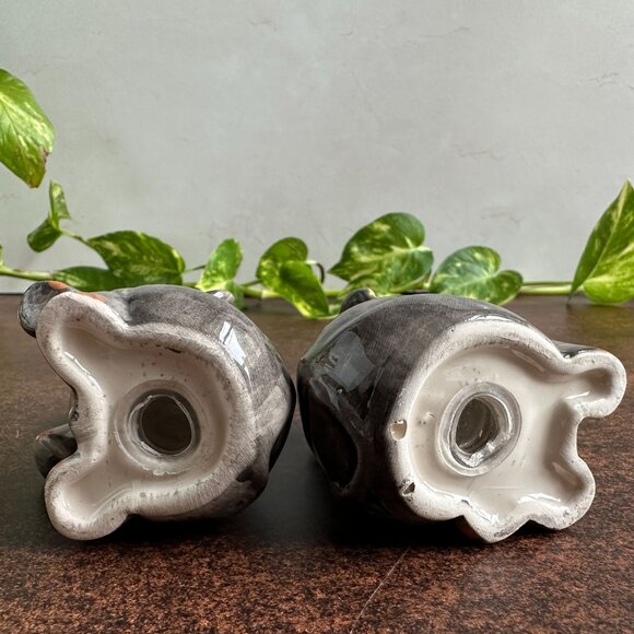 Vintage Ceramic Elephant Salt and Pepper Shakers, Gray Glazed Pottery Pair - Picture 2 of 5